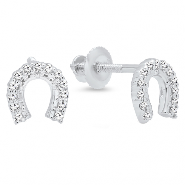 0.13 Carat (Ctw) 14K White Gold Round White Diamond Ladies Horse Shoe Earrings