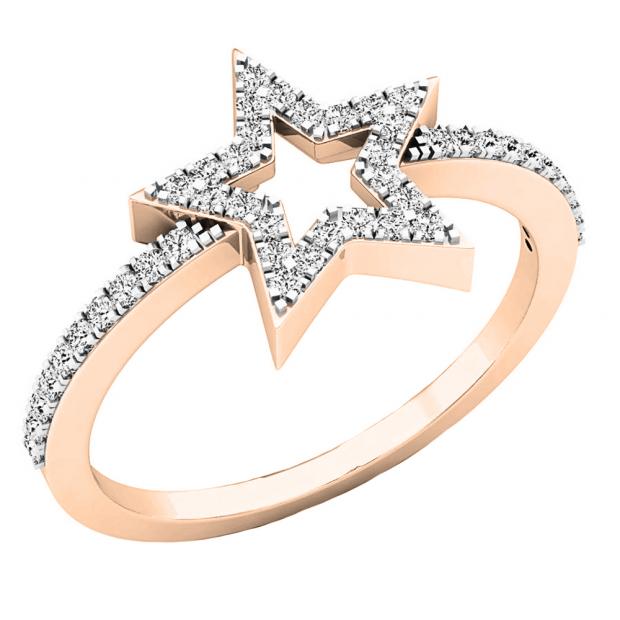 0.17 Carat (Ctw) 18K Rose Gold Round Cut White Diamond Star Shaped Ladies Bridal Engagement Ring