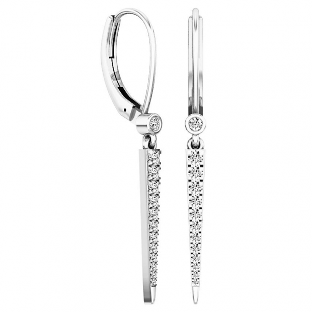 0.32 Carat (Ctw) 10K White Gold Round Cut White Diamond Ladies Line Drop Earrings