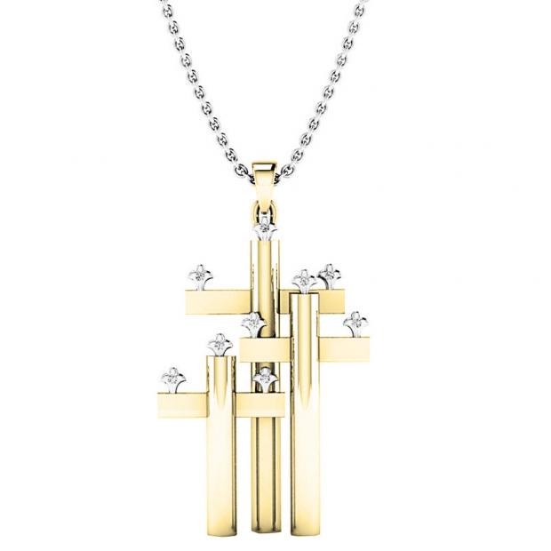 0.06 Carat (Ctw) 14K Yellow Gold Round Diamond Ladies Triple Cross Pendant (Silver Chain Included)