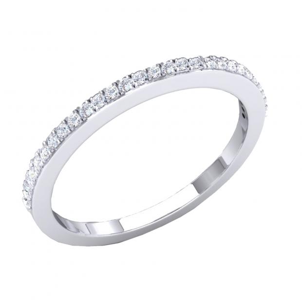 18K White Gold Round White Cubic Zirconia Ladies Anniversary Wedding Stackable Band