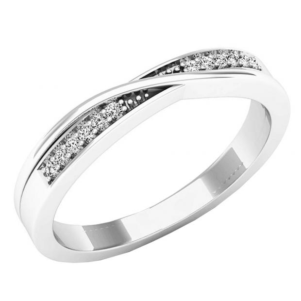 0.10 Carat (Ctw) 10K White Gold Round White Diamond Ladies Bridal Anniversary Wedding Band 1/10 CT