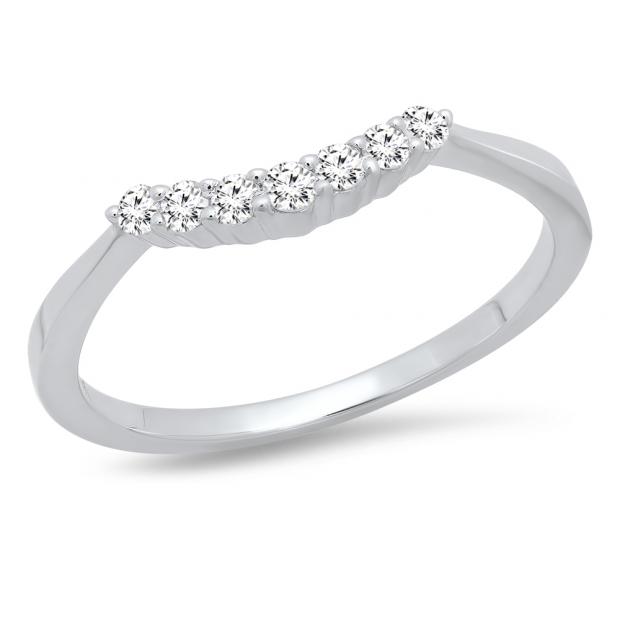 0.20 Carat (Ctw) 10K White Gold Round White Diamond Ladies 7 Stone Anniversary Wedding Band 1/5 CT