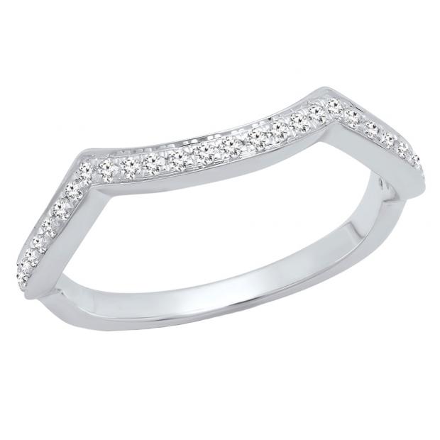 0.20 Carat (Ctw) 10K White Gold Round White Diamond Ladies Anniversary Wedding Contour Band 1/5 CT