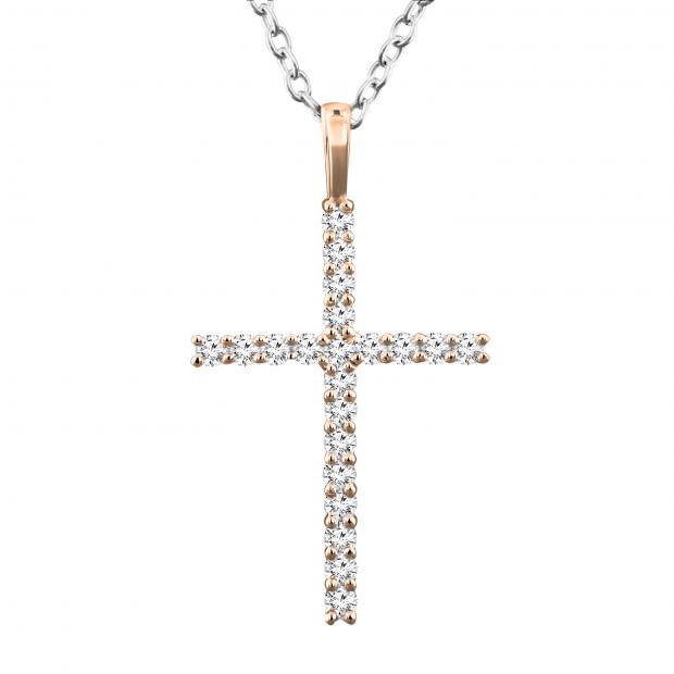 0.30 Carat (Ctw) 10K Rose Gold Round Diamond Ladies Cross Pendant 1/3 CT (Silver Chain Included)