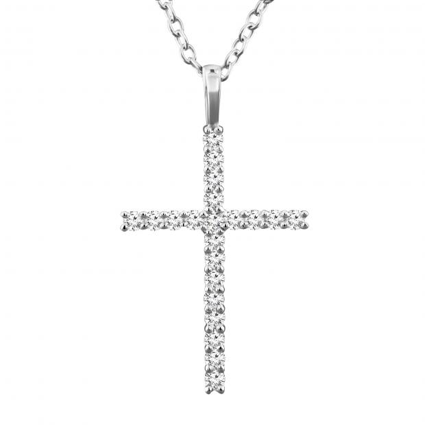 0.30 Carat (Ctw) 10K White Gold Round Diamond Ladies Cross Pendant 1/3 CT (Silver Chain Included)