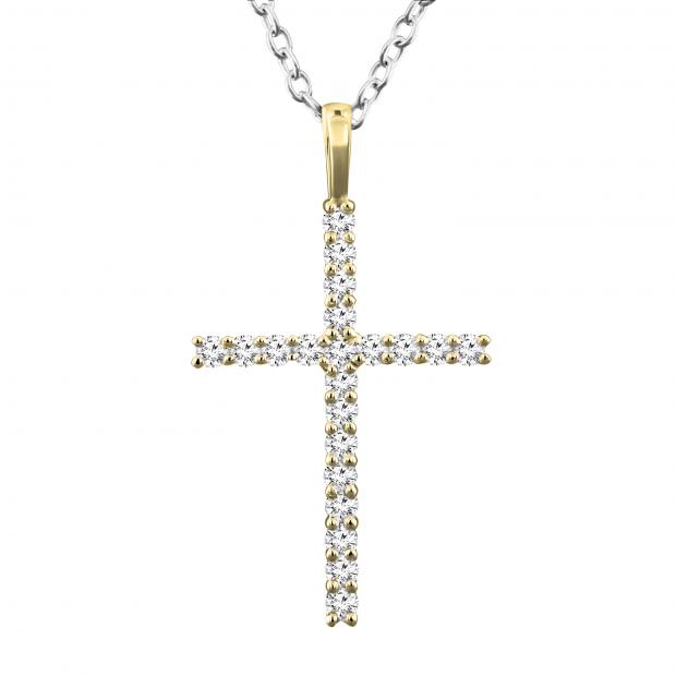 0.30 Carat (Ctw) 10K Yellow Gold Round Diamond Ladies Cross Pendant 1/3 CT (Silver Chain Included)