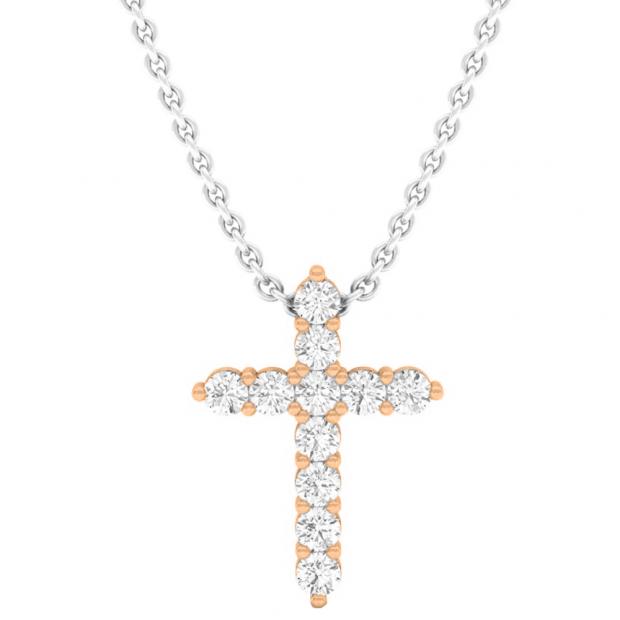 0.45 Carat (Ctw) 10K Rose Gold Round Diamond Ladies Cross Pendant 1/2 CT (Silver Chain Included)