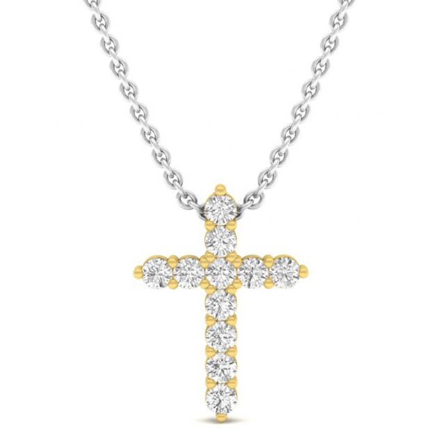 0.45 Carat (Ctw) 14K Yellow Gold Round Diamond Ladies Cross Pendant 1/2 CT (Silver Chain Included)