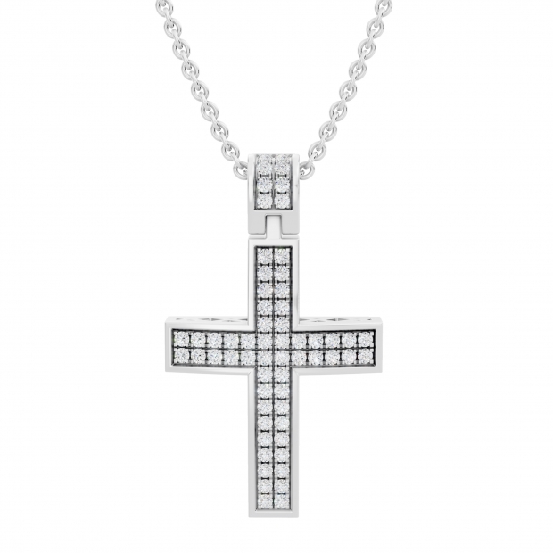 0.35 Carat (Ctw) Sterling Silver Round Diamond Ladies Cross Pendant 1/3 (Silver Chain Included)