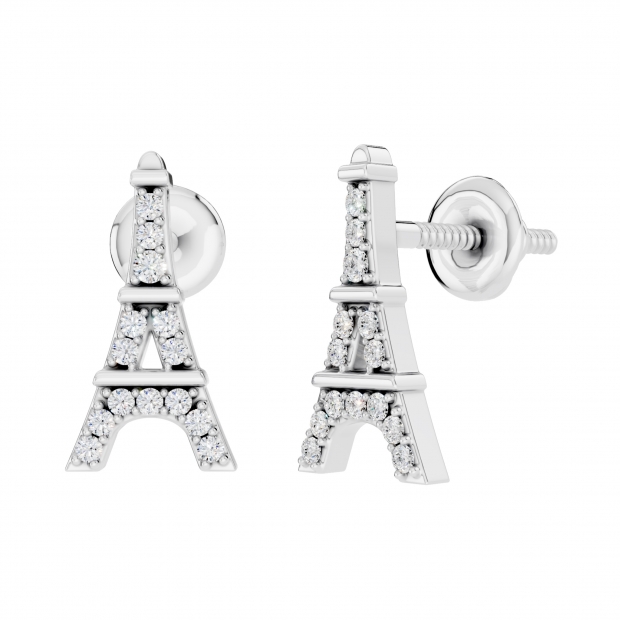 0.15 Carat (ctw) Sterling Silver Round Cut Diamond Eiffel Tower Earrings