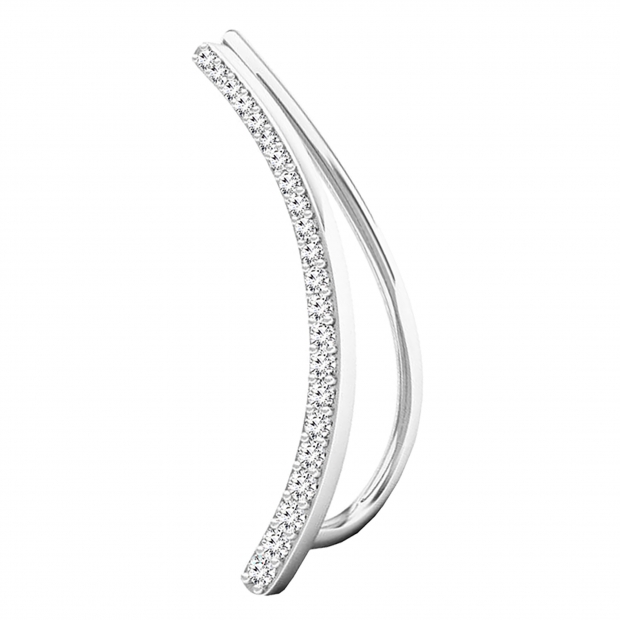 0.11 Carat (ctw) Round White Diamond Ladies Crawler Climber Earring (Only 1Pc) Sterling Silver