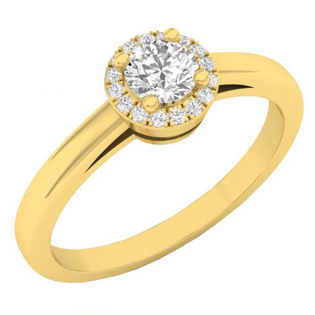 0.35 Carat (ctw) 14K Yellow Gold Round Diamond Ladies Bridal Halo Style Engagement Ring 1/3 CT