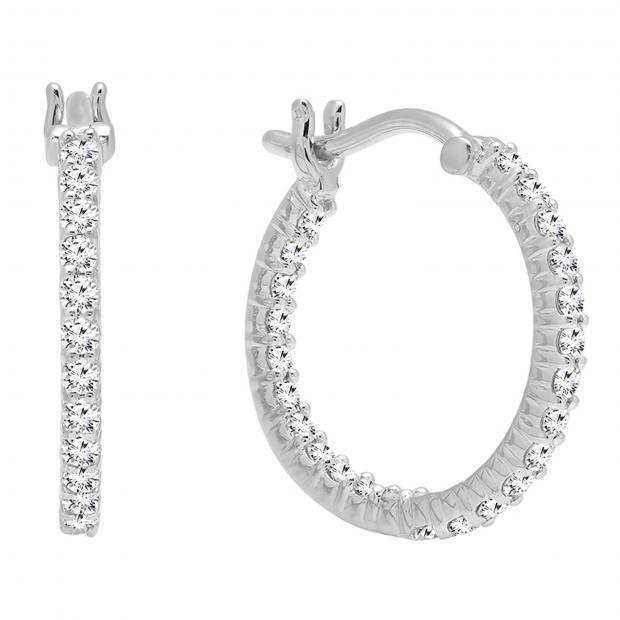 0.45 Carat (ctw) 14K White Gold Round White Diamond Fine In And Out Hoop Earrings 1/2 CT