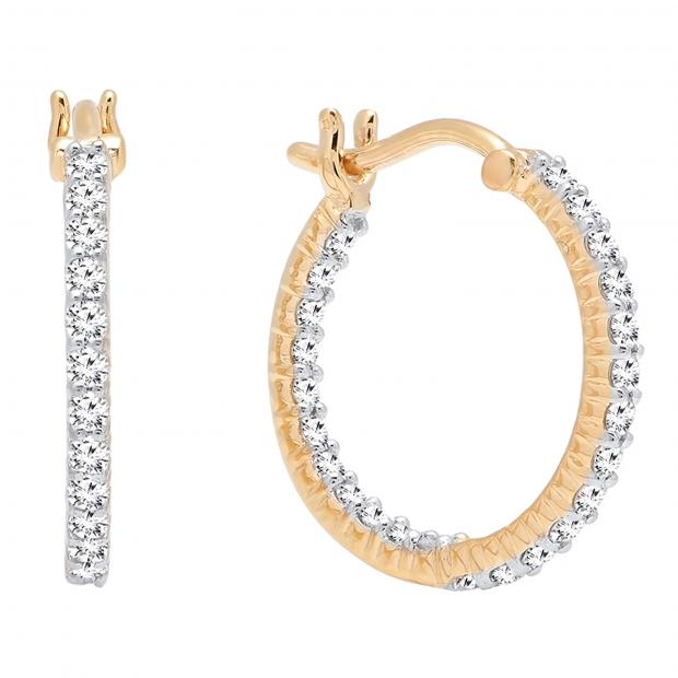 0.45 Carat (ctw) 14K Yellow Gold Round White Diamond Fine In And Out Hoop Earrings 1/2 CT