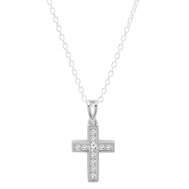 0.25 Carat (ctw) 10K White Gold Round Diamond Religious Cross Pendant 1/4 CT (Chain Included)