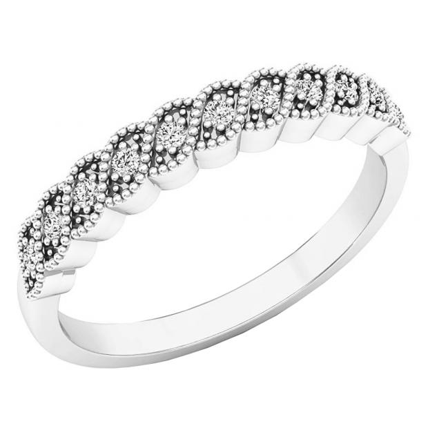 0.11 Carat (ctw) 10K White Gold Round Diamond Ladies Wedding Anniversary Milgrain Stackable Band