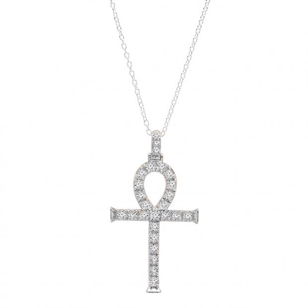 0.25 Carat (Ctw) 14K White Gold Round Diamond Ankh Cross Pendant 1/4 CT (Silver Chain Included)