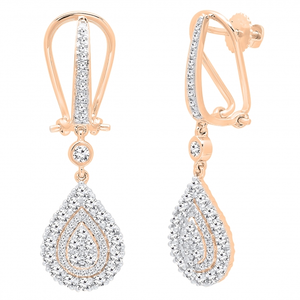 1.65 Carat (ctw) 14K Rose Gold Round White Diamond Ladies Dangling Drop Earrings