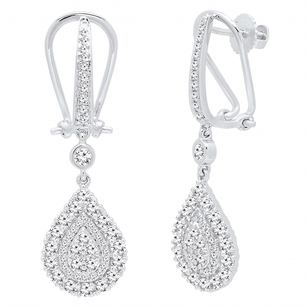 1.65 Carat (ctw) 14K White Gold Round White Diamond Ladies Dangling Drop Earrings