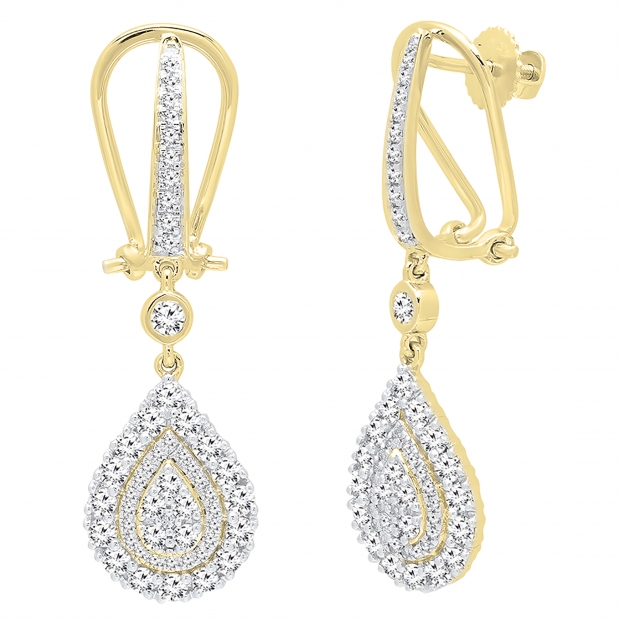 1.65 Carat (ctw) 14K Yellow Gold Round White Diamond Ladies Dangling Drop Earrings