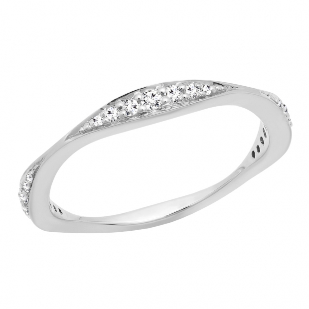 0.20 Carat (ctw) 10K White Gold Round Cut White Diamond Ladies Anniversary Wedding Band 1/5 CT