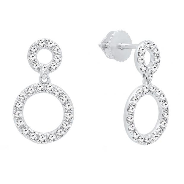 0.70 Carat (ctw) 10K White Gold Round Diamond Ladies Double Circle Dangling Drop Earrings 3/4 CT