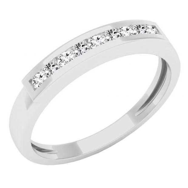 0.12 Carat (ctw) 10K White Gold Princess & Round Diamond Ladies Anniversary Wedding Stackable Band