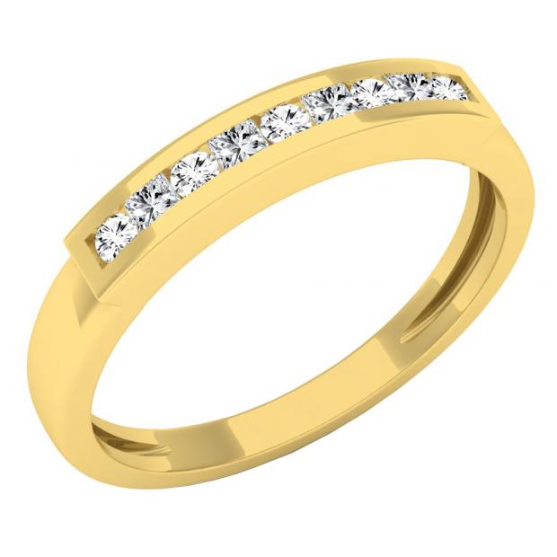 0.12 Carat (ctw) 14K Yellow Gold Princess & Round Diamond Ladies Anniversary Wedding Stackable Band