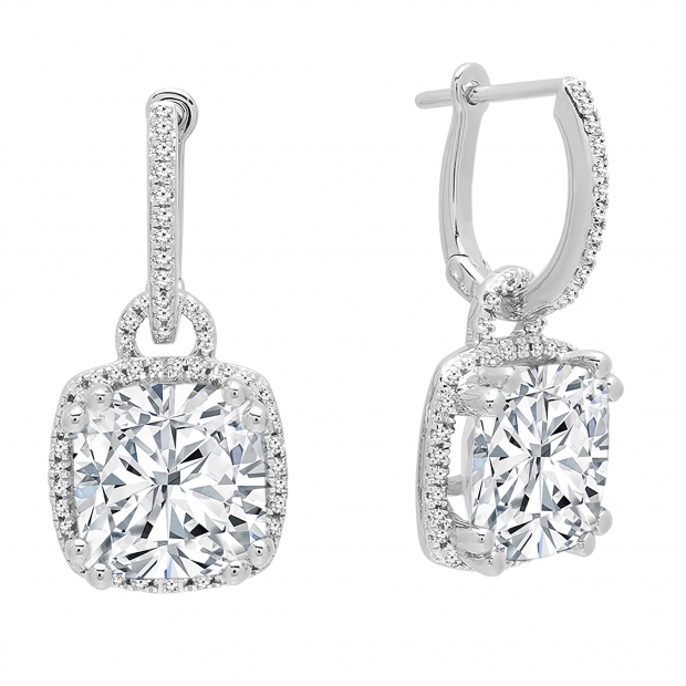 4.50 ctw Cushion & Round Cubic Zirconia Drop Earrings, 925 Sterling Silver