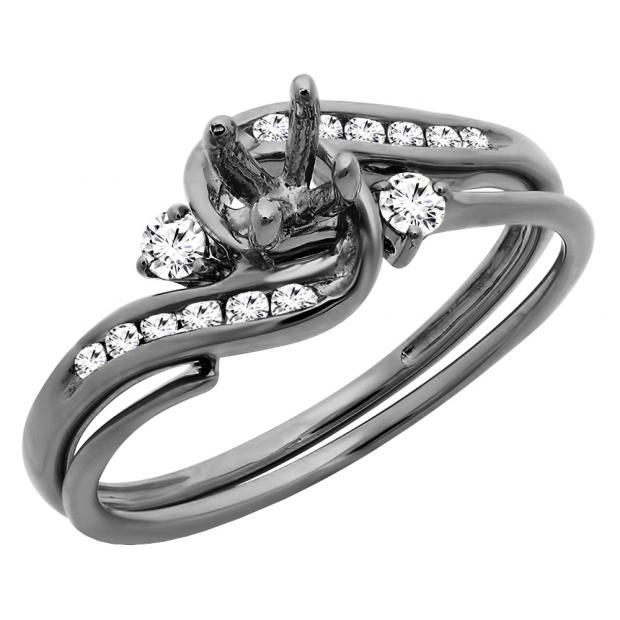 0.28 Carat (ctw) Black Rhodium Plated 10K White Gold Round Diamond Bridal Semi Mount Ring Set 1/4 CT