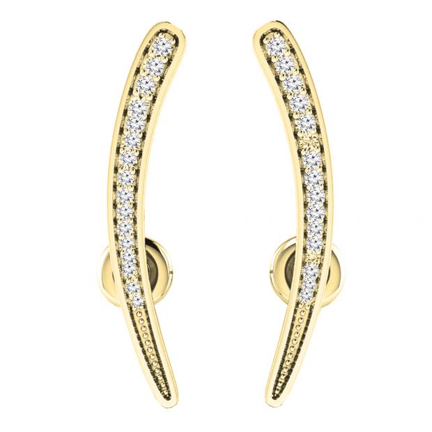 0.15 Carat (Ctw) 14K Yellow Gold Round Cut White Diamond Ladies Crawler Climber Earrings