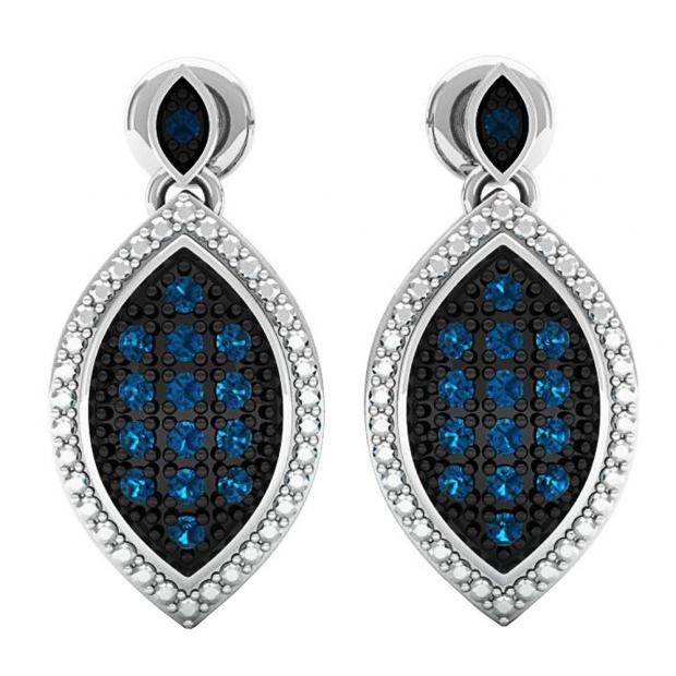 0.27 Carat (ctw) Sterling Silver Blue Diamond Ladies Dangling Earrings 1/4 CT