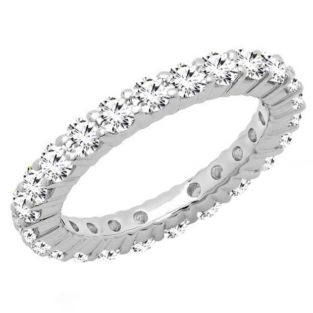 1.70 Carat (ctw) 10K White Gold Round White Cubic Zirconia CZ Eternity Wedding Stackable Band