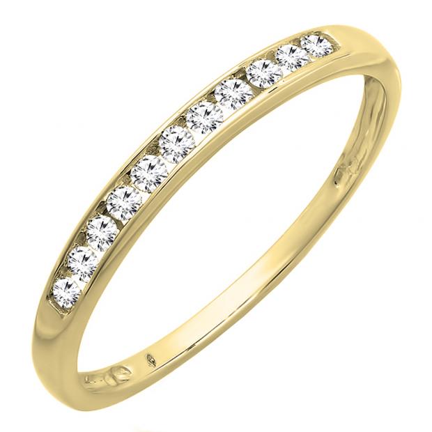 0.21 Carat (ctw) 10K Yellow Gold Round White Diamond Anniversary Stackable Wedding Band 1/4 CT