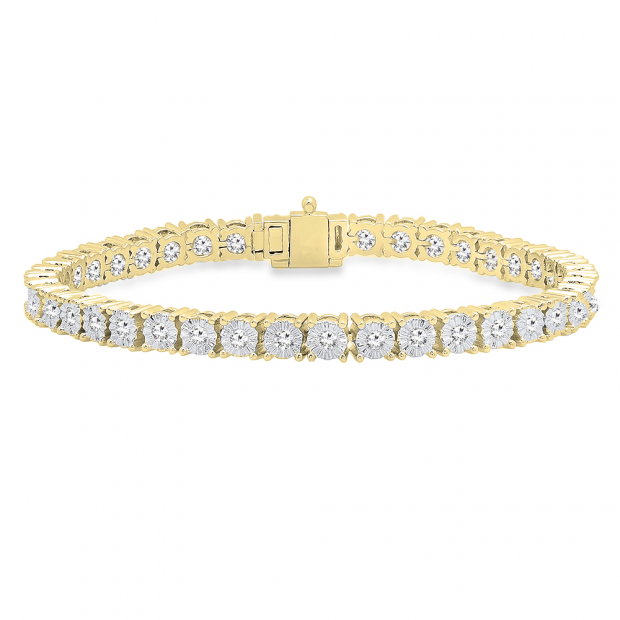 1.40 Carat (ctw) 10K Yellow Gold Round Cut White Diamond Ladies Tennis Bracelet