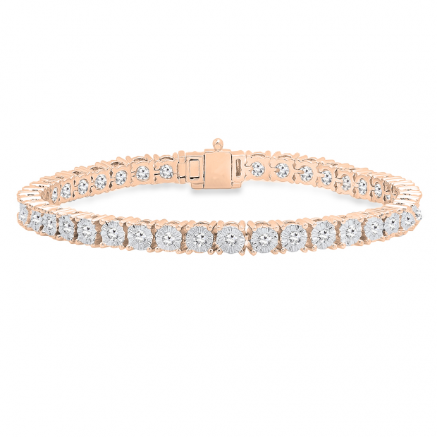 1.40 Carat (ctw) 14K Rose Gold Round Cut White Diamond Ladies Tennis Bracelet