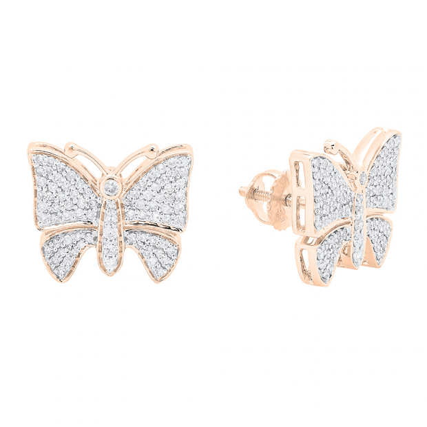 0.70 Carat (Ctw) 18K Rose Gold Round White Diamond Ladies Butterfly Stud Earrings 3/4 CT