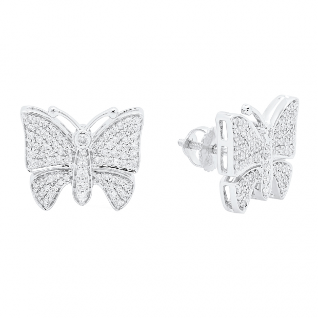 0.70 Carat (Ctw) 18K White Gold Round White Diamond Ladies Butterfly Stud Earrings 3/4 CT