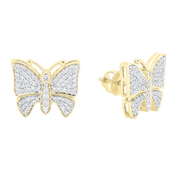 0.70 Carat (Ctw) 18K Yellow Gold Round White Diamond Ladies Butterfly Stud Earrings 3/4 CT