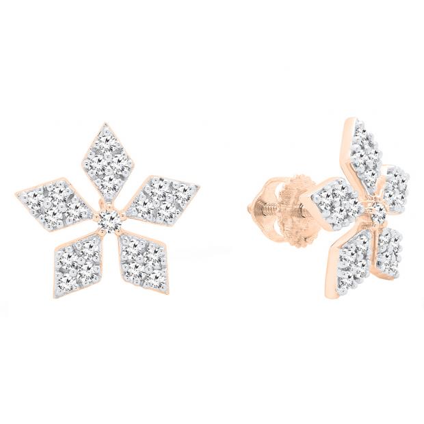 0.65 Carat (ctw) 10K Rose Gold Round Cut White Diamond Ladies Flower Shape Stud Earrings