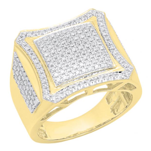 0.80 Carat (ctw) 18K Yellow Gold Round White Diamond Men