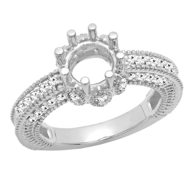 0.50 Carat (ctw) 10K White Gold Round Diamond Semi Mount Bridal Engagement Ring 1/2 CT