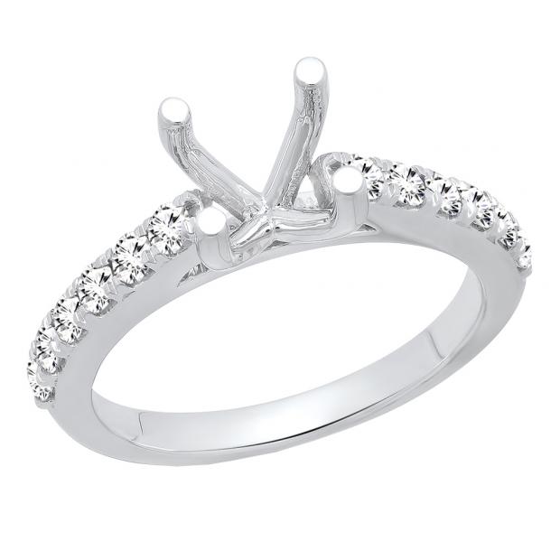 0.50 Carat (ctw) 10K White Gold Round Diamond Semi Mount Bridal Engagement Ring 1/2 CT