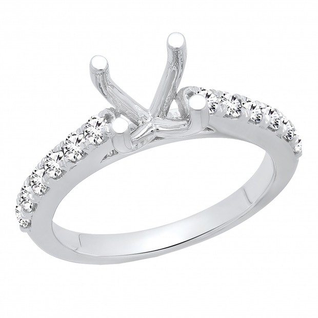 0.50 Carat Round White Diamond Semi Mount Engagement Ring for Women (It Can Fit Round 2.00 ctw. (8.00mm) Center Stone) in 14K White Gold Size 7