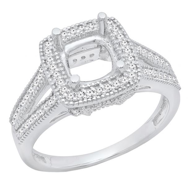 0.30 Carat (ctw) 14K White Gold Round White Diamond Bridal Semi Mount Engagement Ring 1/3 CT