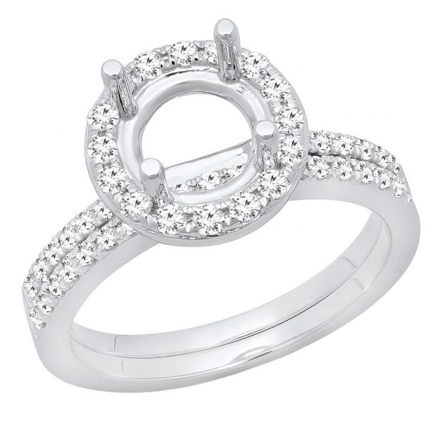 0.55 Carat (ctw) 10K White Gold Round Diamond Semi Mount Bridal Engagement Ring Set 1/2 CT