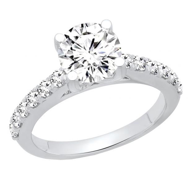 1.00 Carat (ctw) 18K White Gold Round Cut White Diamond Ladies Bridal Engagement Ring 1 CT