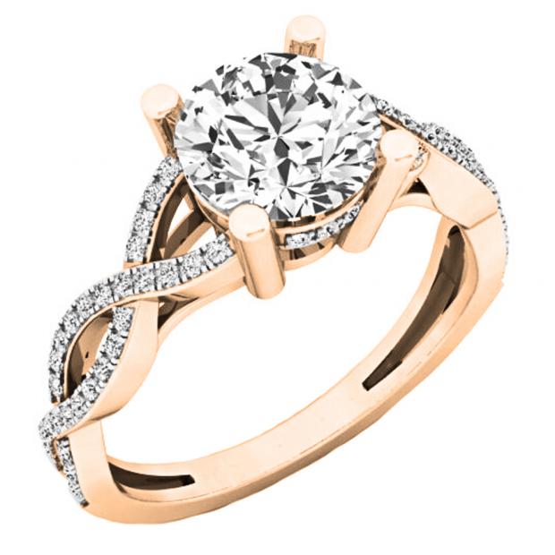 0.90 Carat (ctw) 10K Rose Gold Round Diamond Crossover Split Shank Bridal Promise Engagement Ring