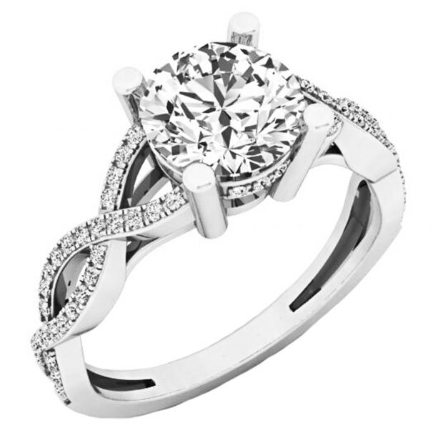 0.90 Carat (ctw) 10K White Gold Round Diamond Crossover Split Shank Bridal Promise Engagement Ring